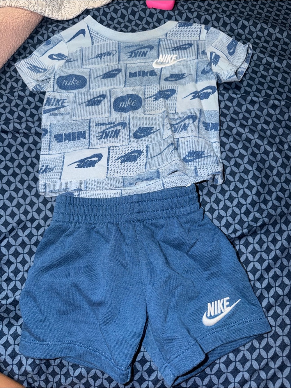 Nike Light Blue Logo Tee and Navy Blue Shorts Set